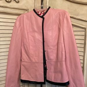 Nicola Berti pink leather jacket w/black leather trim